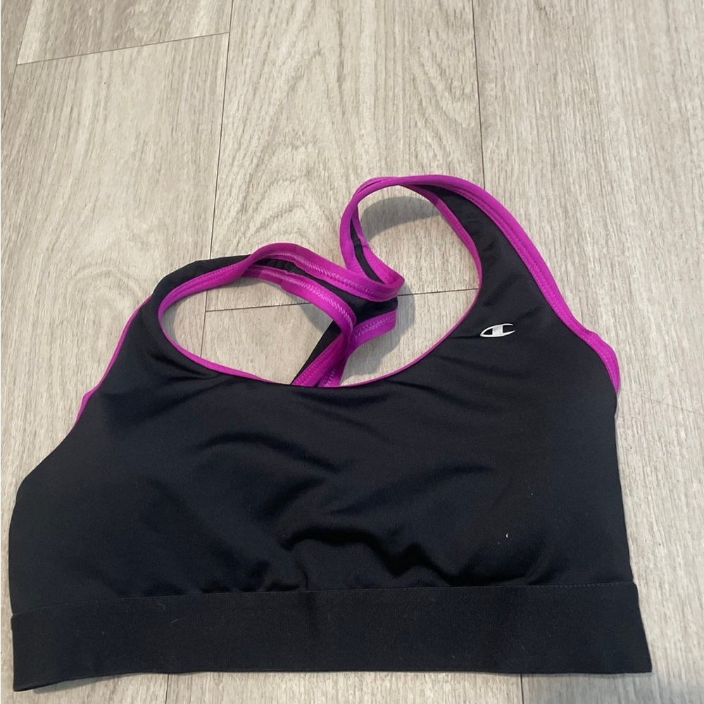 Champion Black Sports Bra with Pink Trim